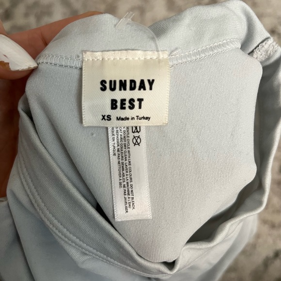 Sunday Best light blue spandex-like tee. Worn twice - Picture 2 of 3